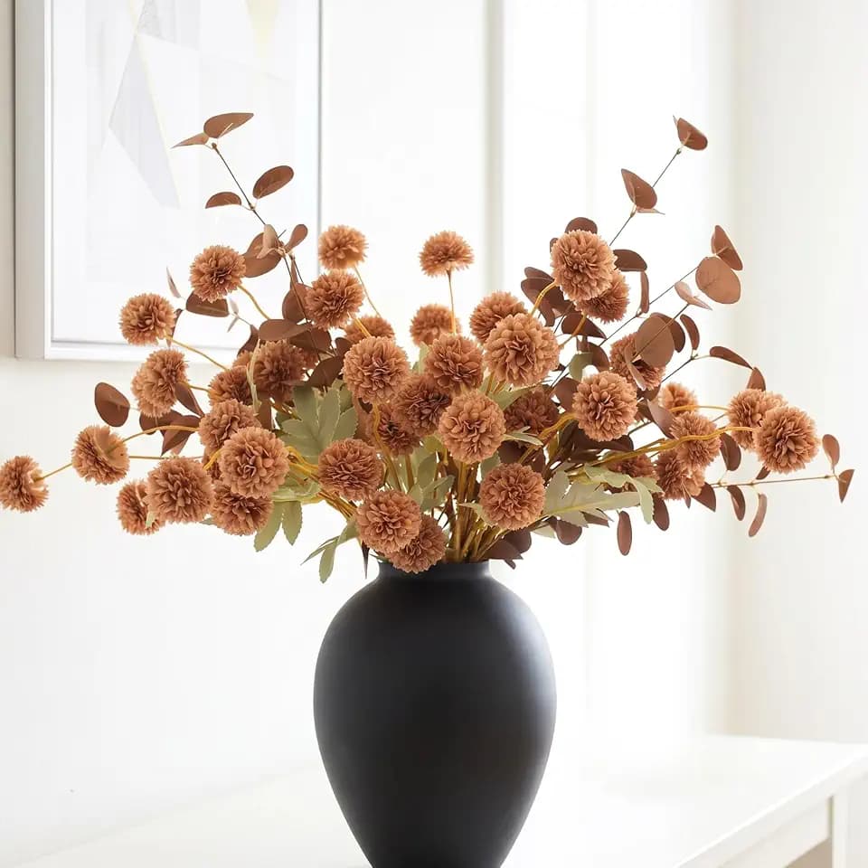 RyddeligHome Brown Mums Artificial Flowers Arrangement for Vases