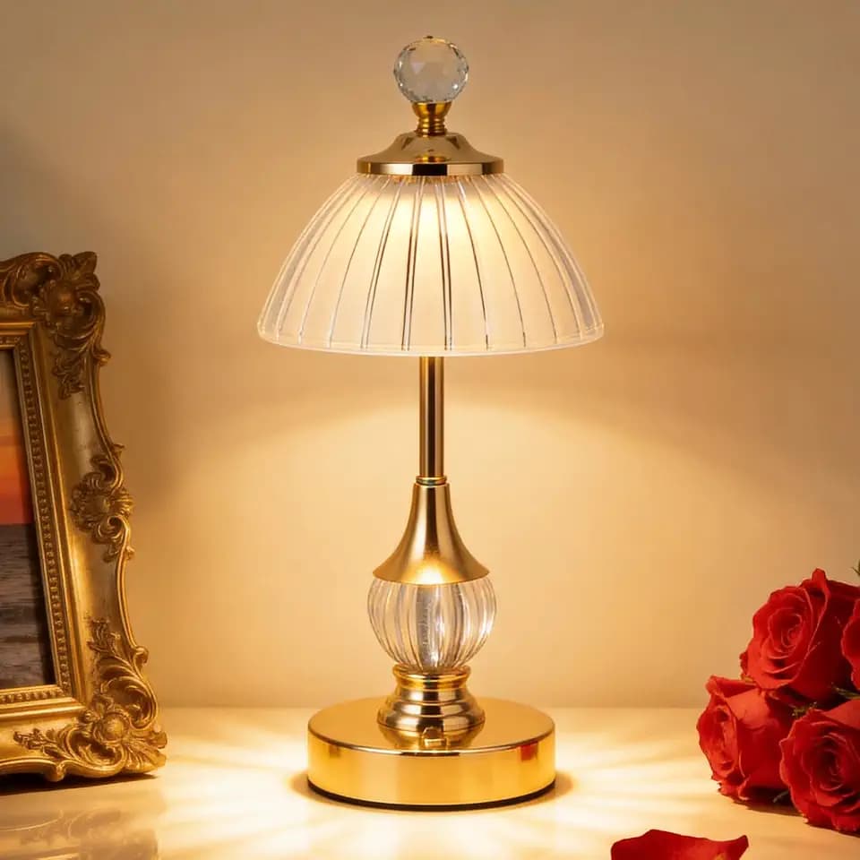 Gold Crystal Battery Operated Rechargeable Lamp Cordless, Pumpkin