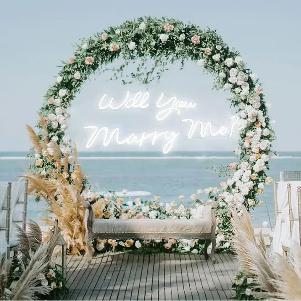 5.5ft Will You Marry Me Sign: Large Led Neon Sign for Proposal - Cold White Light - Engagement Party & Valentine's Day Ceterpiece Decor - Plug in