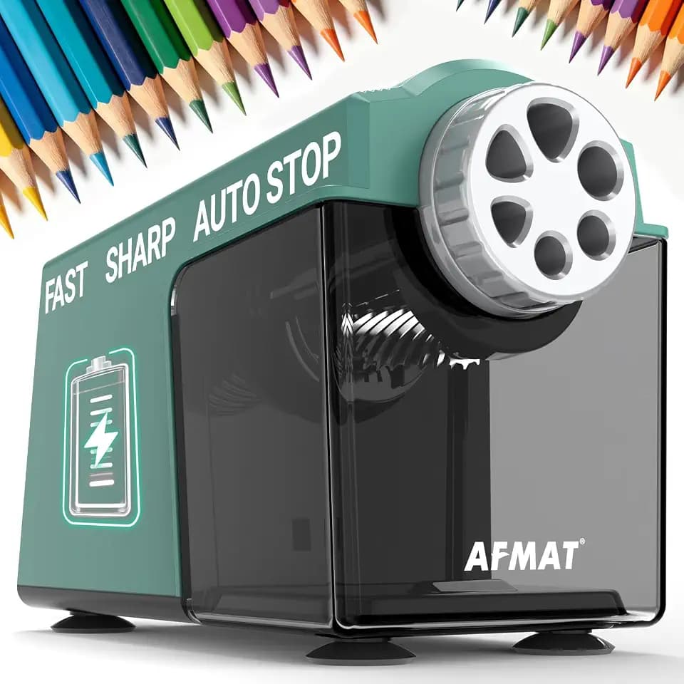 AFMAT Electric Pencil Sharpener for Classroom, 6 Holes, Cordless & Rechargeable, Super Fast, Auto Stop, 10K+ Uses, Heavy Duty Pencil Sharpener for 6-11mm No.2/Large/Colored Pencils PSD4(Green)