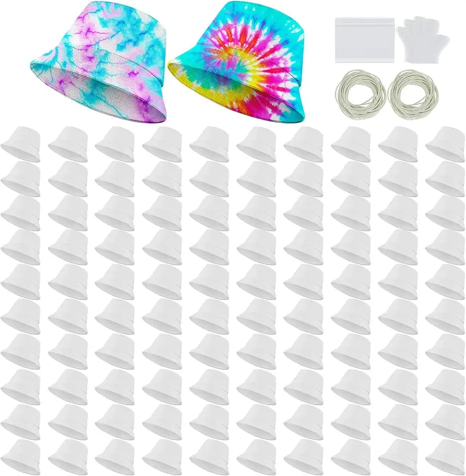 Silkfly White Cotton Bucket Hat for Tie Dye Blank Sun Hat DIY Sublimation with Accessory for Tie Dye Party