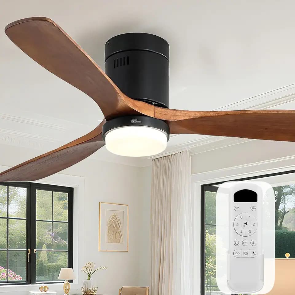 Sofucor 52 Inch Wood Ceiling Fans with Lights and Remote, Low Profile