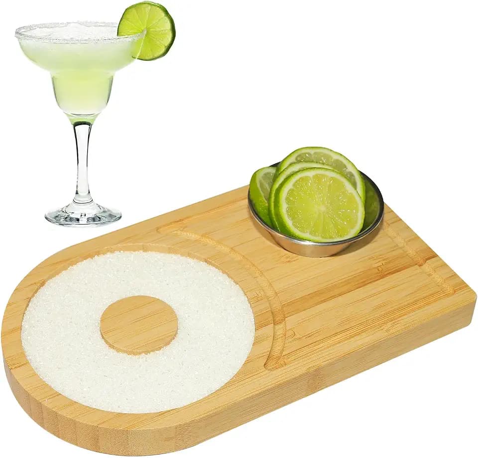 Margarita Salt Rimmer Set, Bamboo Margarita Rimmer Set with Bowl & Room for Margarita Accessories, Margarita Sugar Rimmer for Cocktails, for up to 4.7" Rims