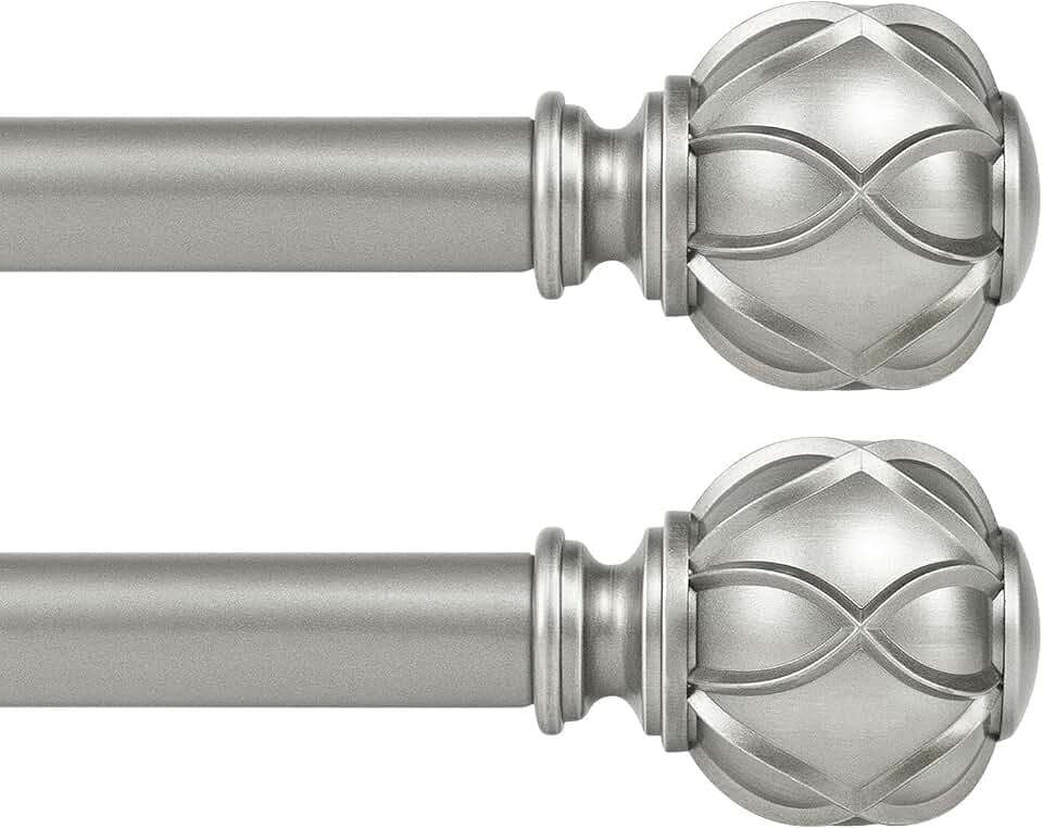 KAMANINA 1 Inch Curtain Rod 28-48 Inch, 2 Pack Antique Silver Drapery Rods