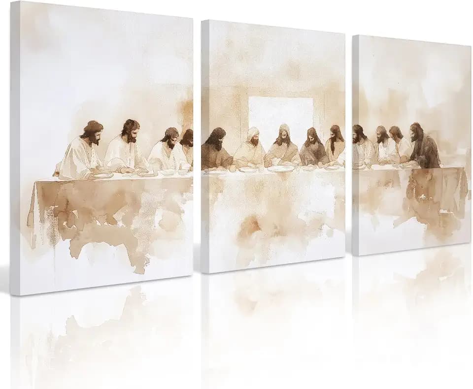 Jesus Wall Art Set of 3 Last Supper Wall Decor Christian Canvas Wall Art Religious Pictures Bible Renaissance Painting Leonardo Da Vinci Poster for Dining Room Living Room 12x16 Inch Ready to Hang