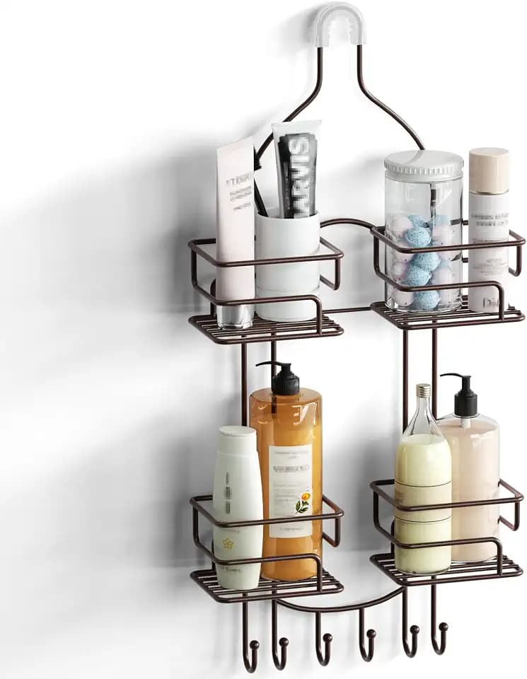 SRIWATANA Shower Caddy Hanging, Shower Organizer with Razor Hooks, Bronze