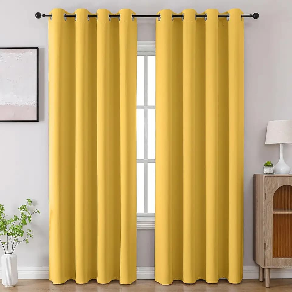 CUCRAF Blackout Curtains 84 inch Length,Thermal Insulated Room Darkening Window Curtains for Bedroom,Light Blocking Drapes for Living Room,Set of 2 Panels, 52 x 84 Inch, Lemon Yellow