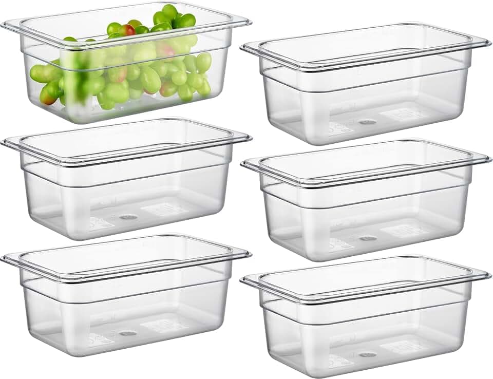 CURTA 6-Pack 1/4 Size 4" Deep NSF Polycarbonate Food Pans | Dishwasher & Freezer Safe Clear Container for Prep Tables, Buffet, Salad Bar, Commercial & Home Kitchen