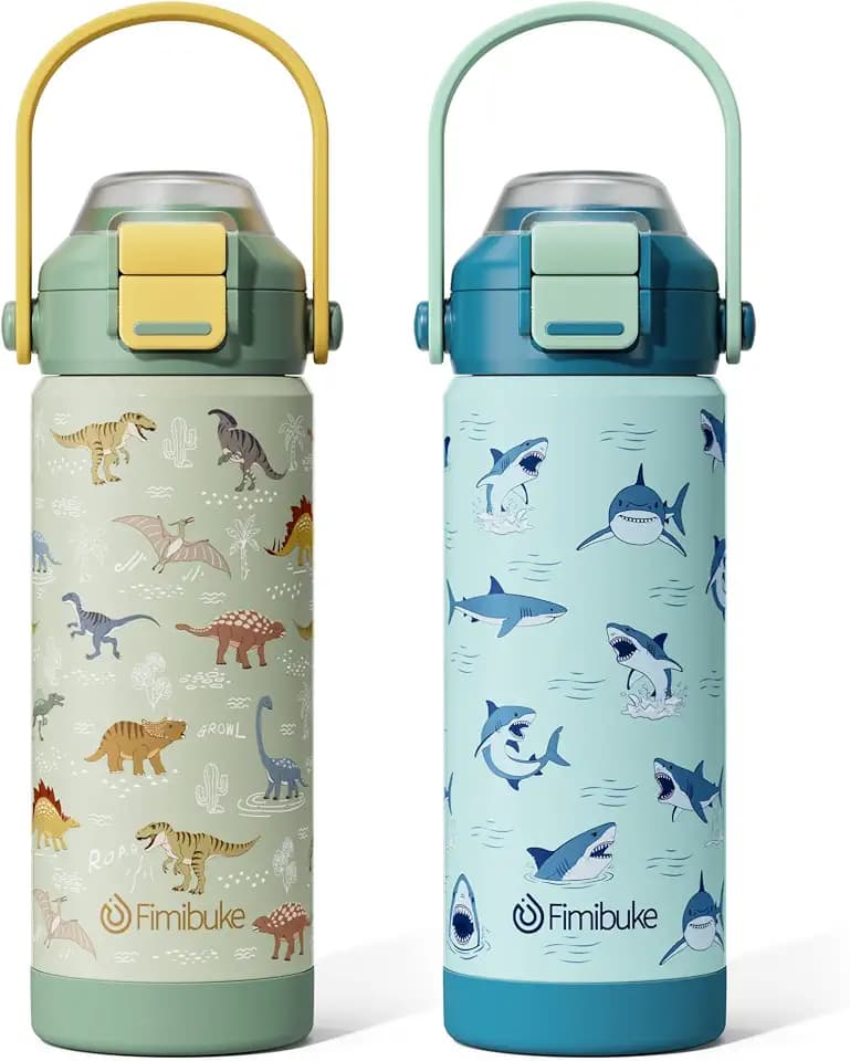 Fimibuke 18oz Kids Insulated Water Bottle with 2-in-1 Straw & Spout Lid