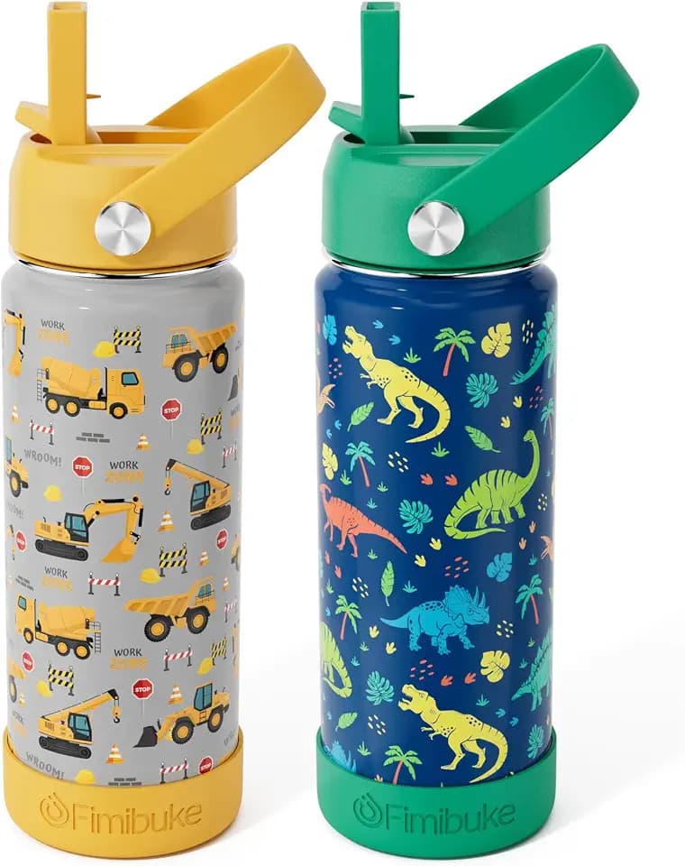 Fimibuke 18oz Kids Insulated Water Bottle, 18/8 Stainless Steel Kids Cups