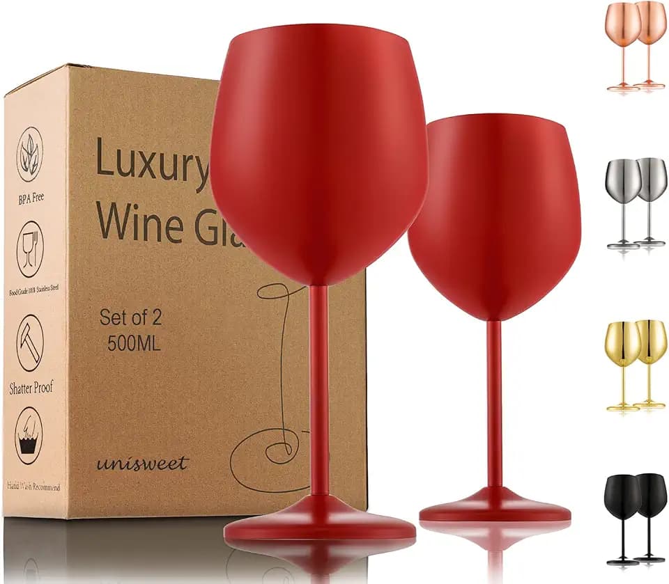 UNISWEET Unbreakable Stainless Steel Wine Glasses Set of 2, Matte Red