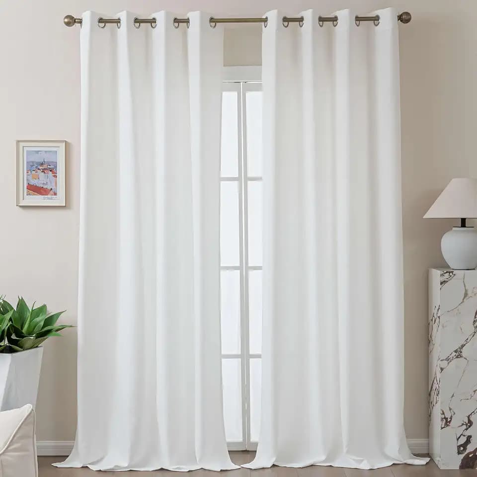 White Curtains Linen Textured Semi Sheers 96 inch Long 2 Panels