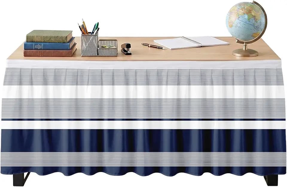 Sanwarm Table Skirt, 29" x 108", for Rectangular & Round Desk Striped