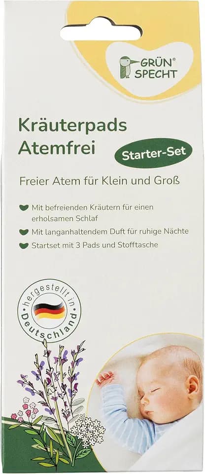 GRÜNSPECHT Kräuterpads Atemfrei, für eine freiere Nase | Durchatmen in der Erkältungszeit, Starter-Set , 3 Duftpads, Stofftasche fürs Handgelenk, Made in Germany