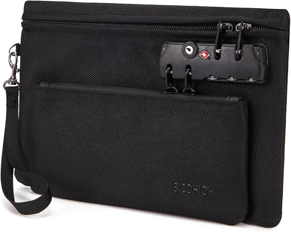 Money Bag with Lock, Double layer Cash Bag, Notary Supplies, Valuable Storage Bag,Lock Bag travel safe