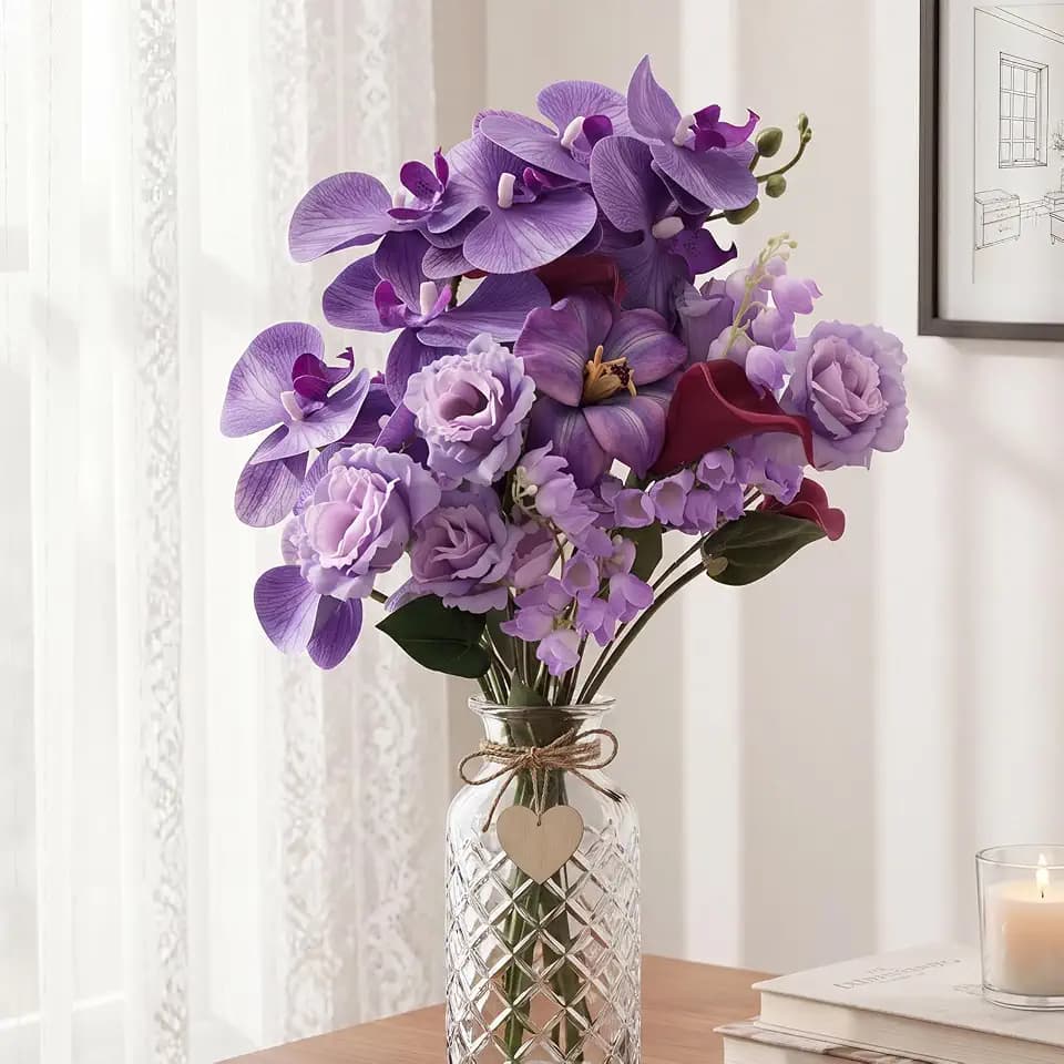 CEWOR Artificial Flowers Fake Flowers for Vase Silk Faux Flowers for Wedding Bouquets Flower Arrangements Floral Table Centerpieces Home Kitchen Garden Party Décor (Purple)