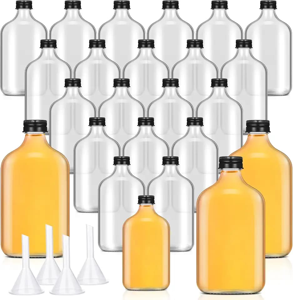 Gejoy 24 Pcs Mini Liquor Glass Flask Bottles with Black Caps Clear,8.5 oz