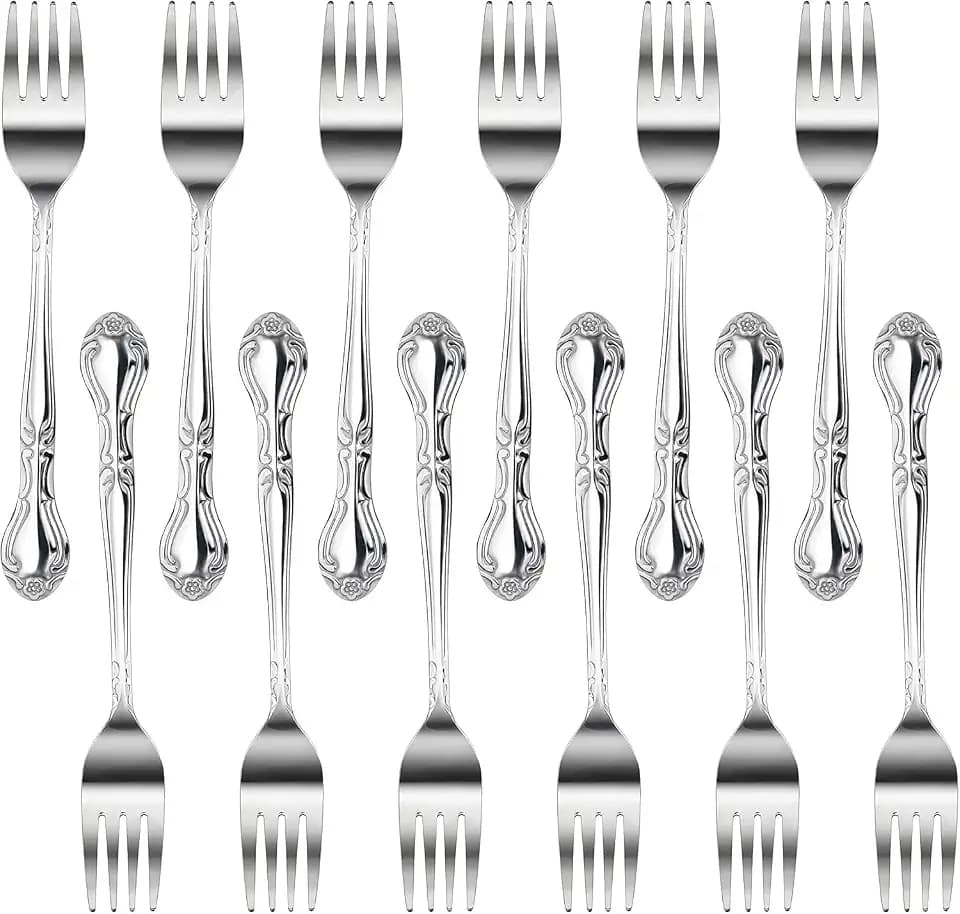 New Star Foodservice Rose Pattern 18/0 Stainless Steel Salad Fork, 6.2-Inch, Set of 12, Commercial Grade