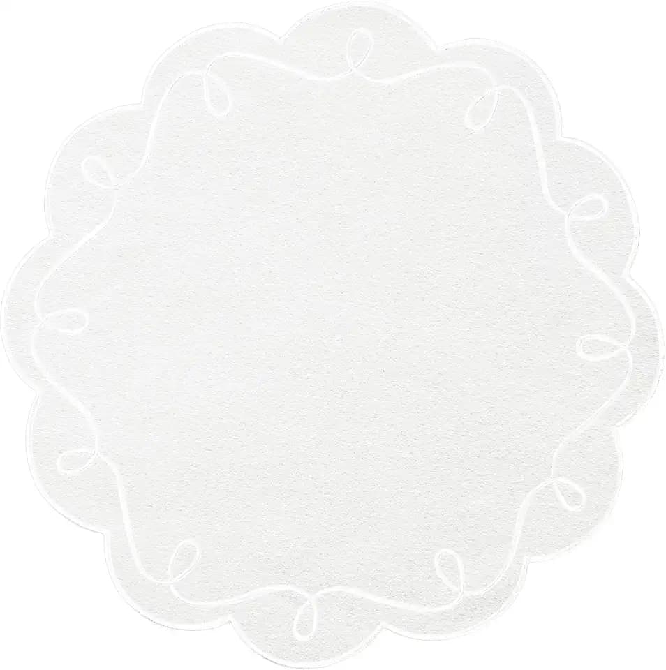 15 Inch Ribbon Twirl Embroidery Round Placemats Set of 4, Scalloped Round Table Mats for Party Kitchen Dining Decoration, White