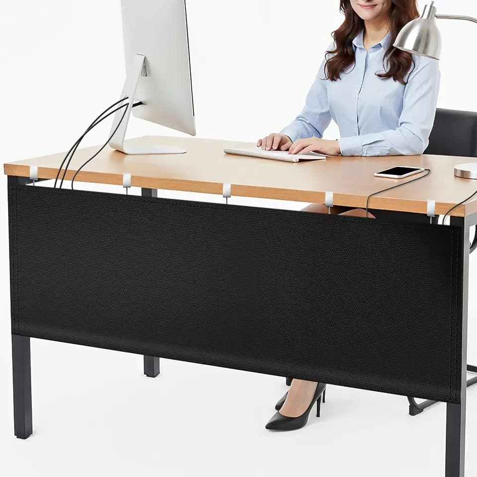 UNIFAMILY 2 in 1 No Drill Under Desk Privacy Panel with Cable Management Organizer Sleeve, 60 IN Oxford 600D Modesty Desk Panel with Cord Organizer, Desks Skirt for Home Office or Standing Workstation