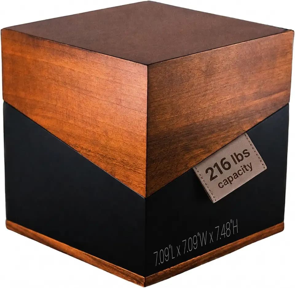 Large Urn for Human Ashes Adult, Walnut Wood Cremation Urn with Velvet Bag