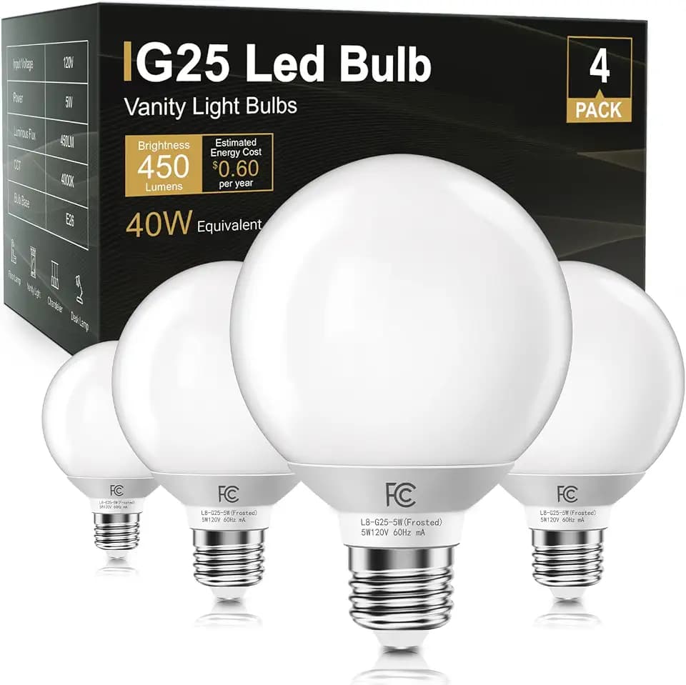 TJOY G25 LED Globe Light Bulbs, Vanity Bulb for Bathroom 40W Equivalent