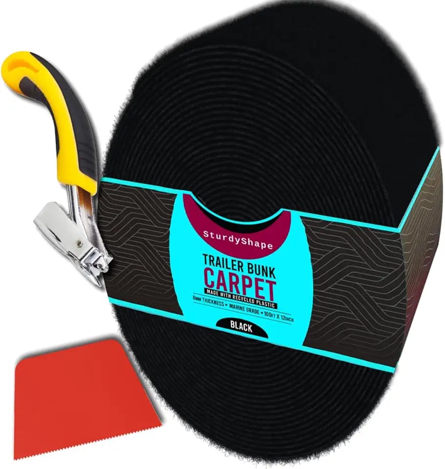 SturdyShape Premium Boat Trailer Bunk Carpet Kit 12 Inches x 100 Ft 25oz - Marine Grade Carpet Covers for Trailers, Lift Runners, and Jet Skis - Durable for Optimal Protection (Black)