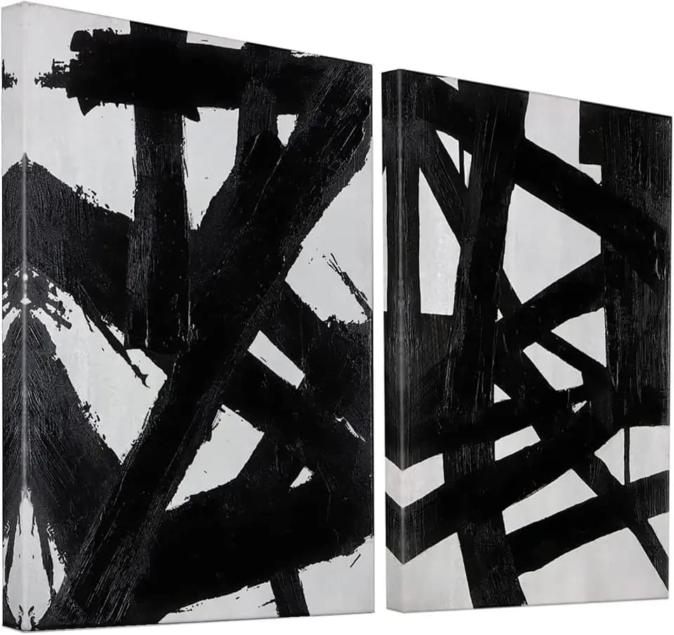 Zessonic Black And White Abstract Graffiti 3D Textured Wall Art, 12"x16"x2