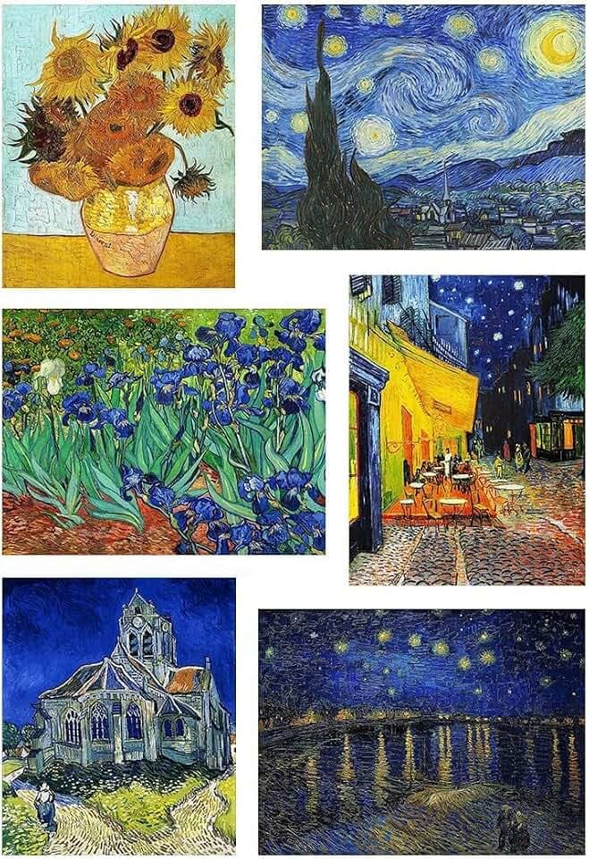 VeGuude 6 Pack Van Gogh Starry Night Paint by Numbers Kit for Adults12x16in