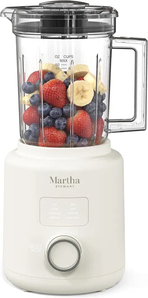 Martha Stewart 50oz Countertop Blender, 3 Speeds, 5 Presets, Linen Cream