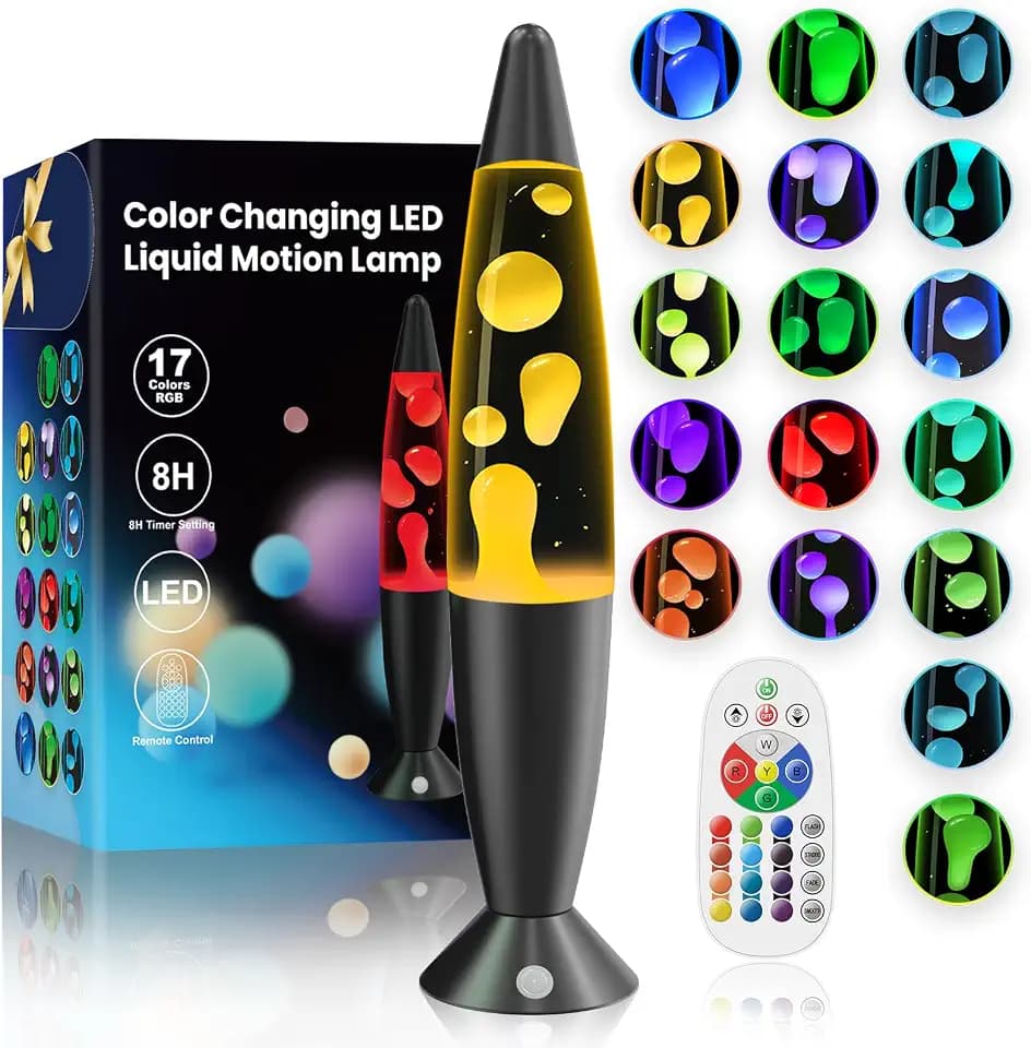 LED Liquid Motion Lamps 17 Colors Multi Color Changing Table Lamp for Kids Adults Bedroom Office Decor, 16 Inch Large Black Relax Night Light Sensory Mood Nightlight with 8H Timing