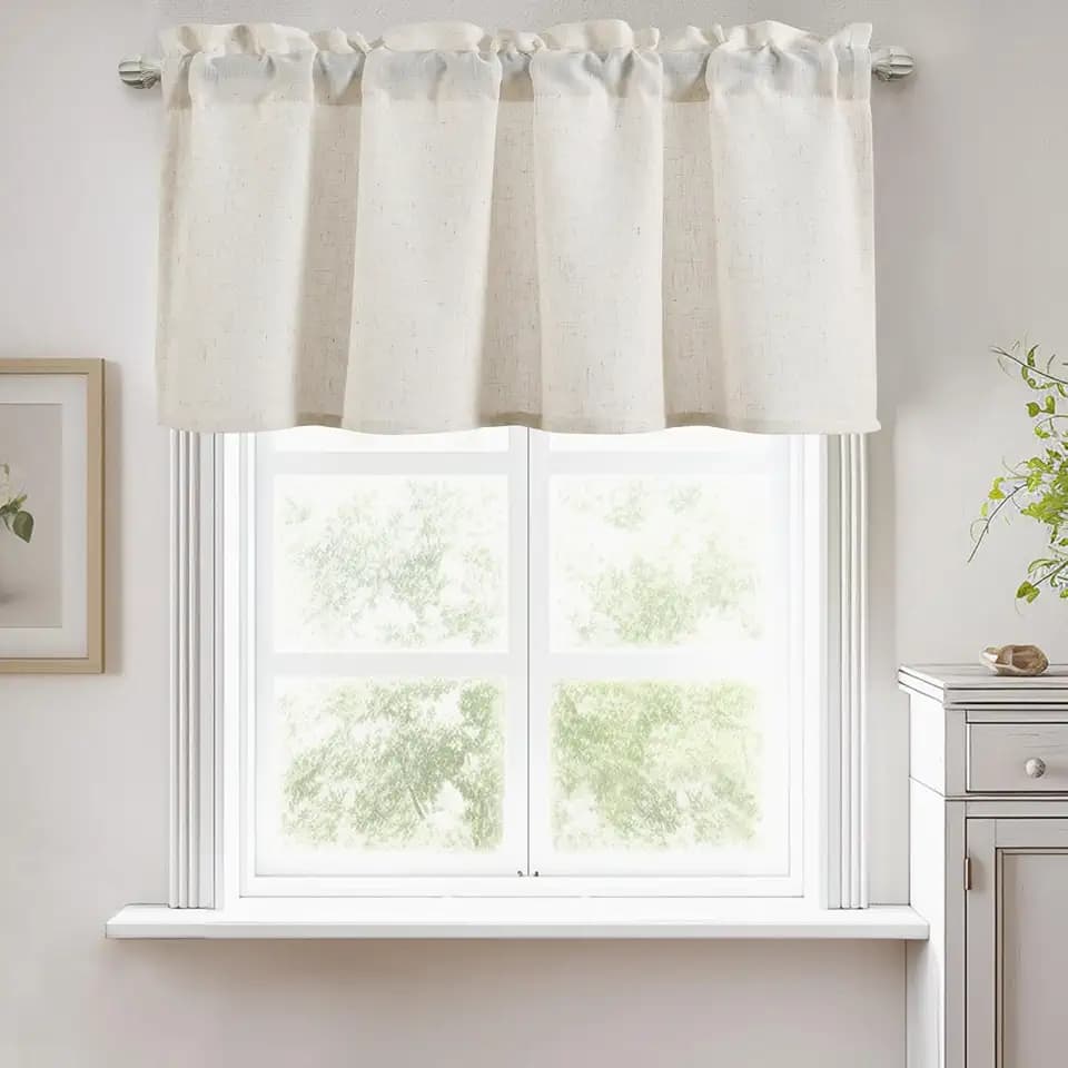 Hiasan Sheer Linen Textured Valance for Windows, 42" W x 12" L, Cream Beige