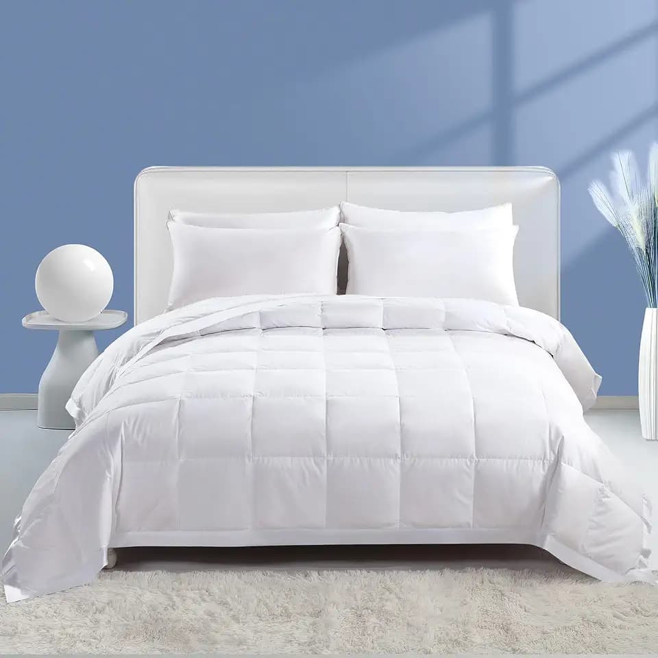 Dafinner Feather Down Blanket Twin Size, Extra Lightweight Summer Comforter, Noiseless & Ultra Soft Thin Bed Blanket with Satin Trim (68"x90", White)