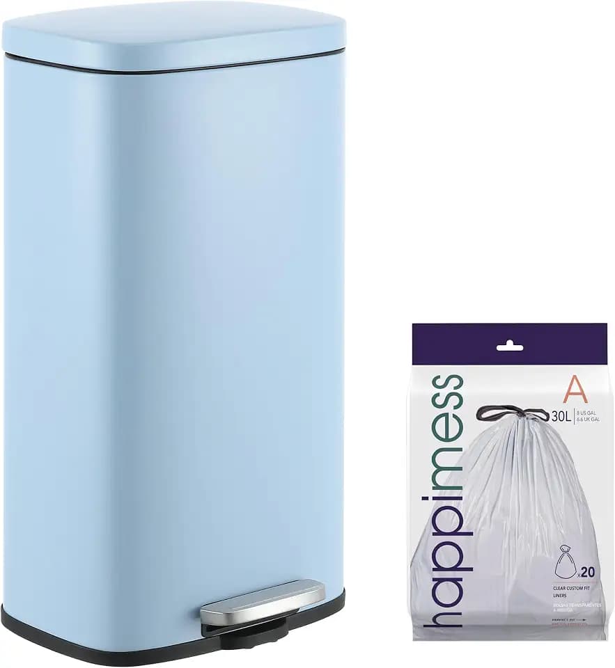happimess Curtis 8 Gal Step Trash Can Soft Close 25", Tide Pool Blue