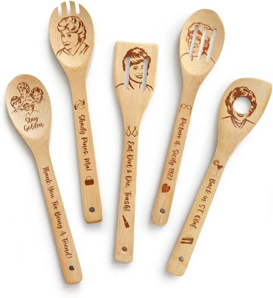 5Pcs Golden Girls Cooking Spoons, Bamboo Spoons for Cooking Kitchen Utensils Set, Golden Girls TV Merchandise Show Gifts for Fans