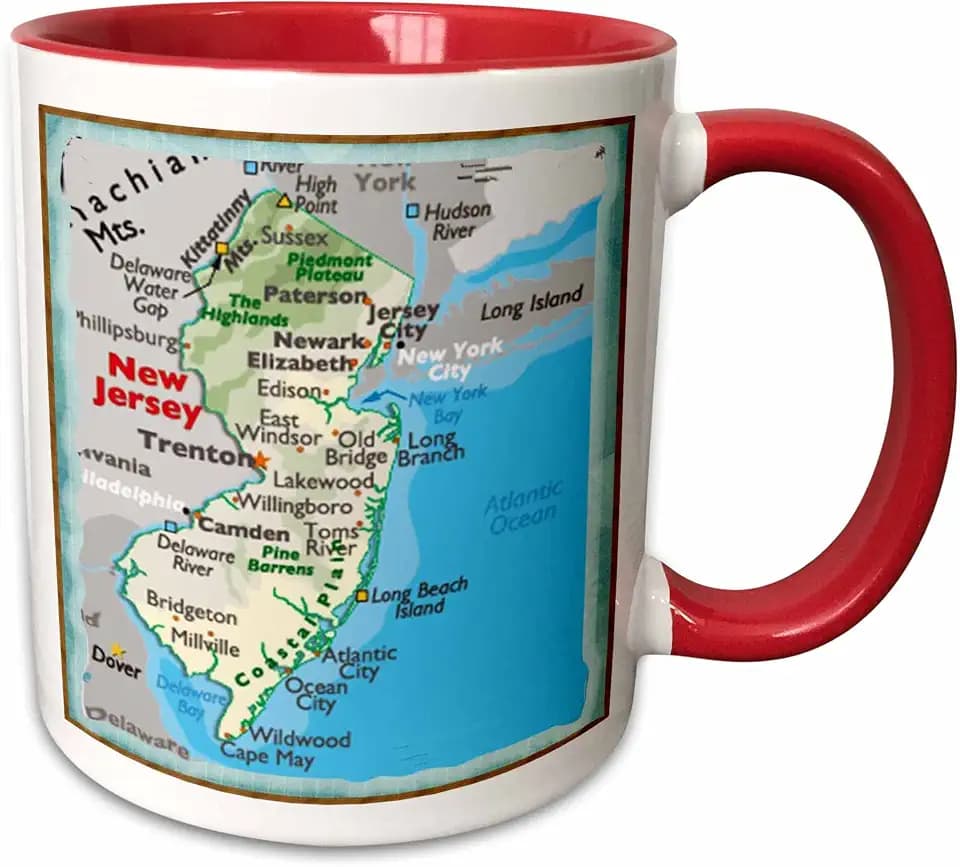 3dRose Florene Décor II - Framed Map Of New Jersey 15oz Two-Tone Red Mug