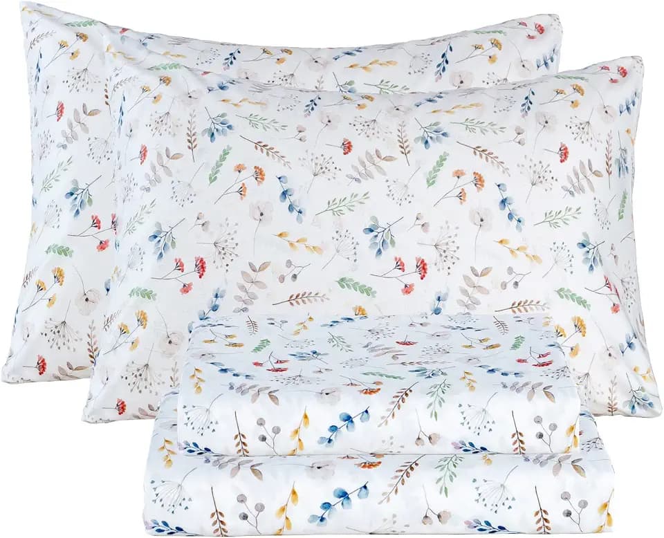 Bedlifes Floral Pattern Bed Sheet Set Full Size, 16" Deep Pocket 4PCS