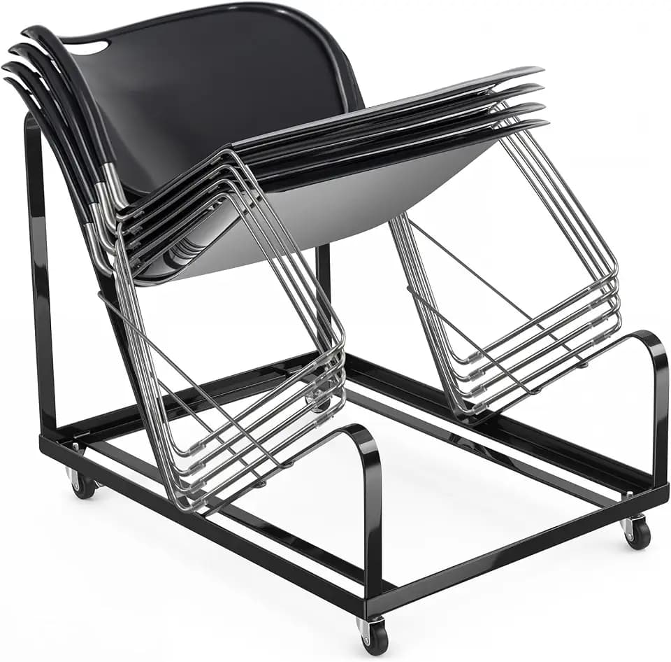 Sled Base Stack Chair Dolly for Stackable Chairs Heavy Duty Black Chair Base with Wheels Powder Coated Steel Frame for Party Event, Hotel