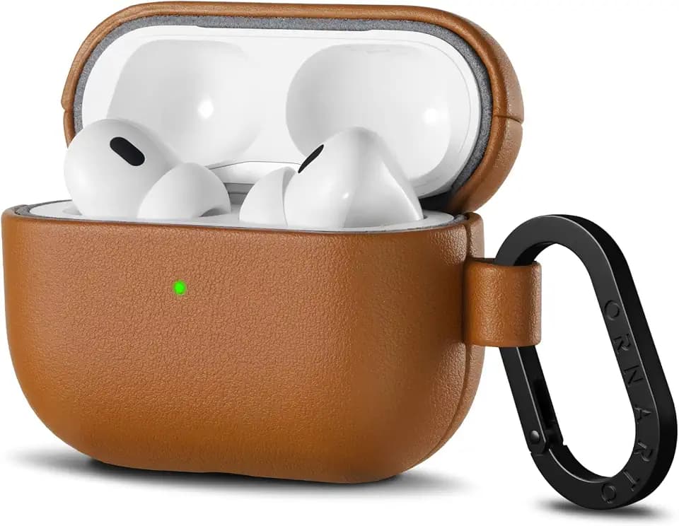 ORNARTO für AirPods Pro 2/1 Hülle Leder mit Karabiner, Braun