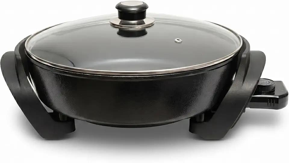 Moss & Stone Round Electric Skillet with Lid, 12-Inch Nonstick Frying Pan
