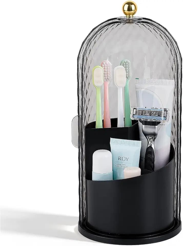 Toothbrush Holder with Cover for Bathroom Countertop, Organizer, Black