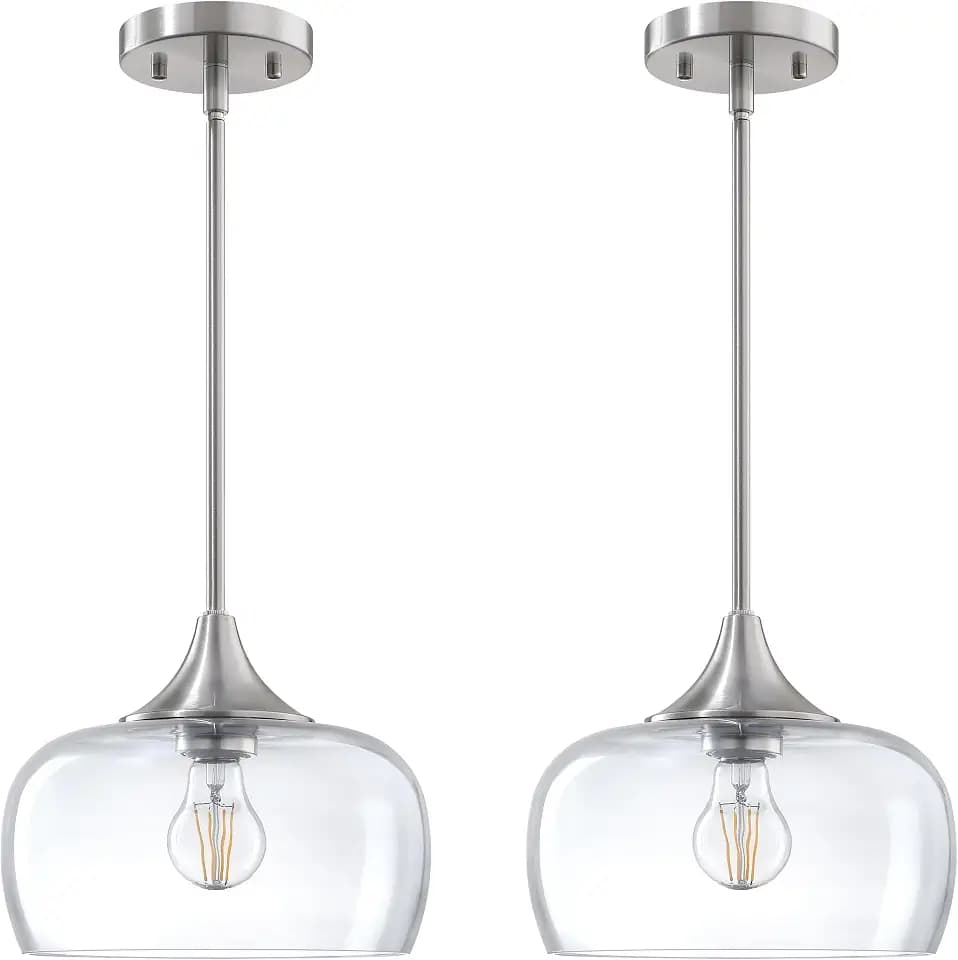 Kitchen Island Pendant Ceiling Light 10" Clear Glass 2 Pack Indoor Hanging Fixture,Brushed Nickel Finish for Farmhouse Over Sink Bedroom Hallway