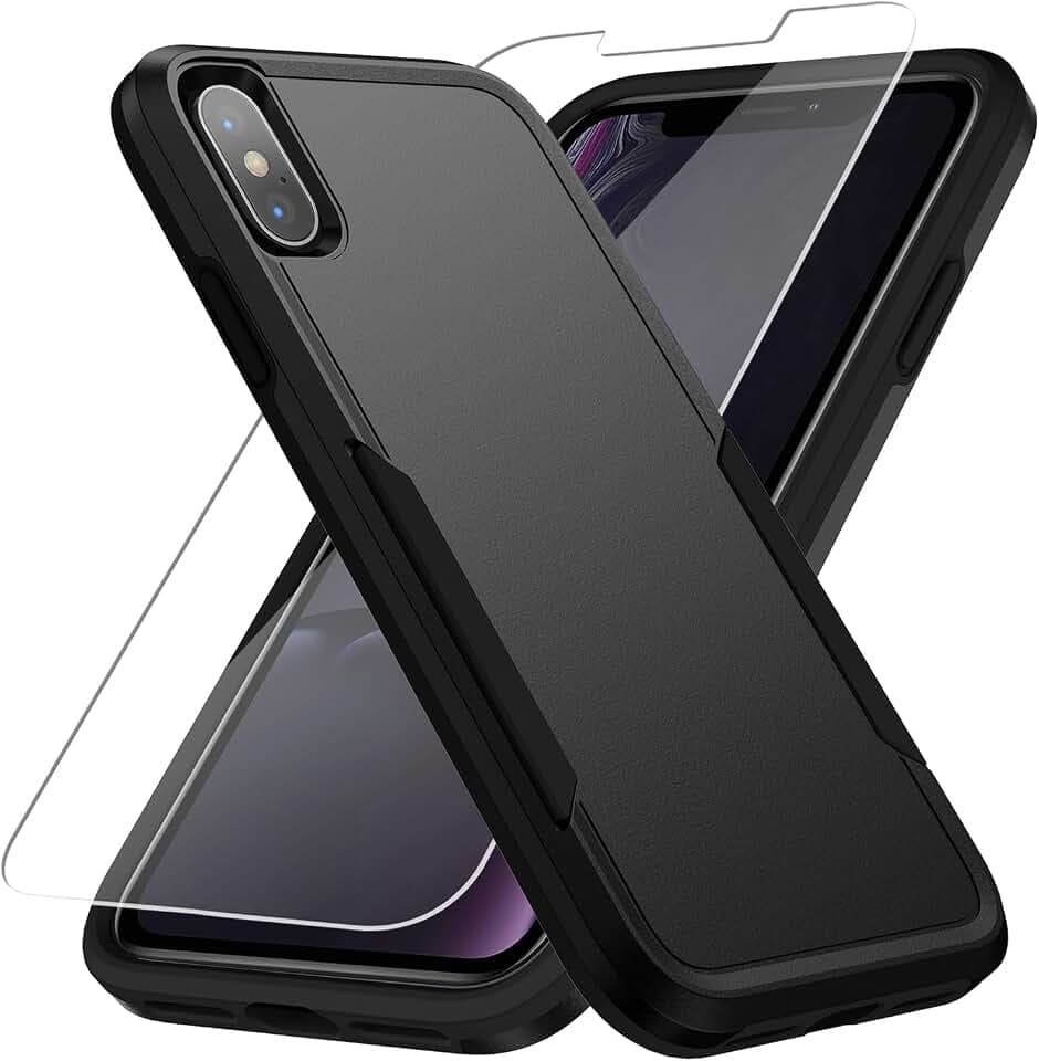 for iPhone X/Xs Case Rugged Dual-Layer Shockproof, Black