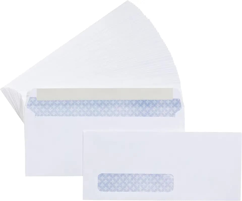 Amazon Basics #10 Security-Tinted Self-Seal Business Envelopes with Left Window for Invoices and Documents, White, 500-Pack