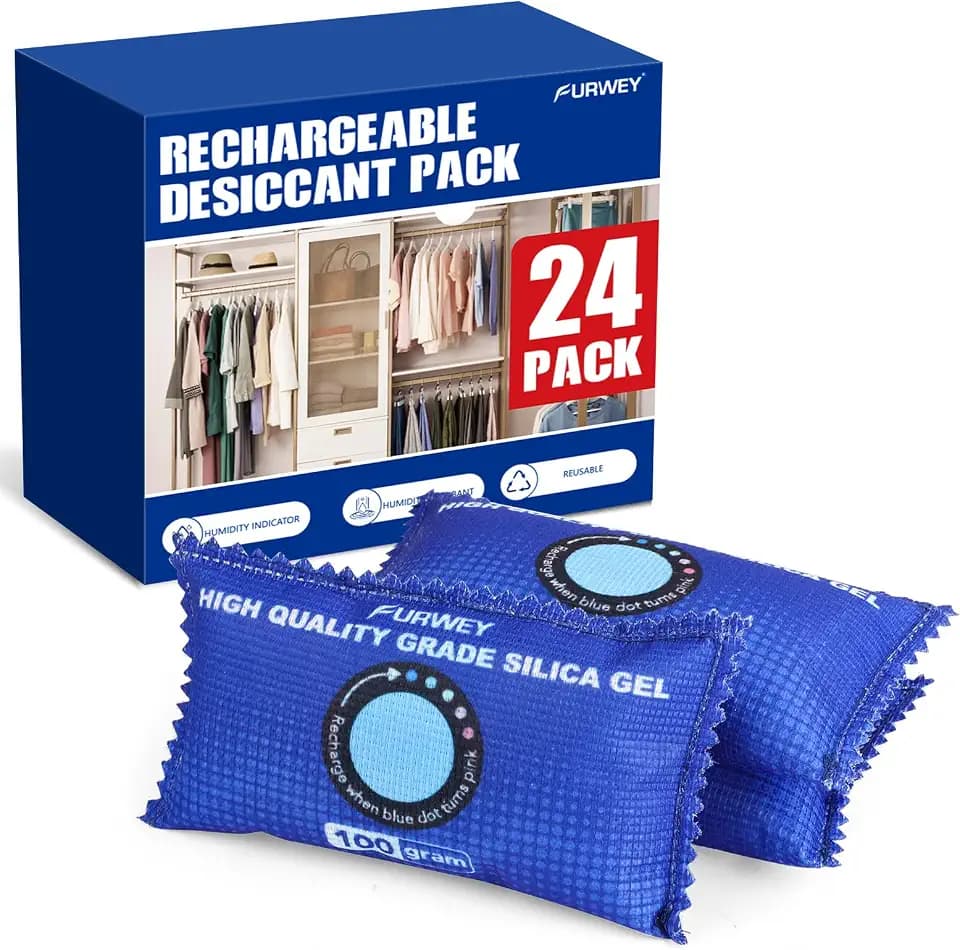 FURWEY 24 Pack Rechargeable Desiccant Packs for Storage, 100g Each, Blue