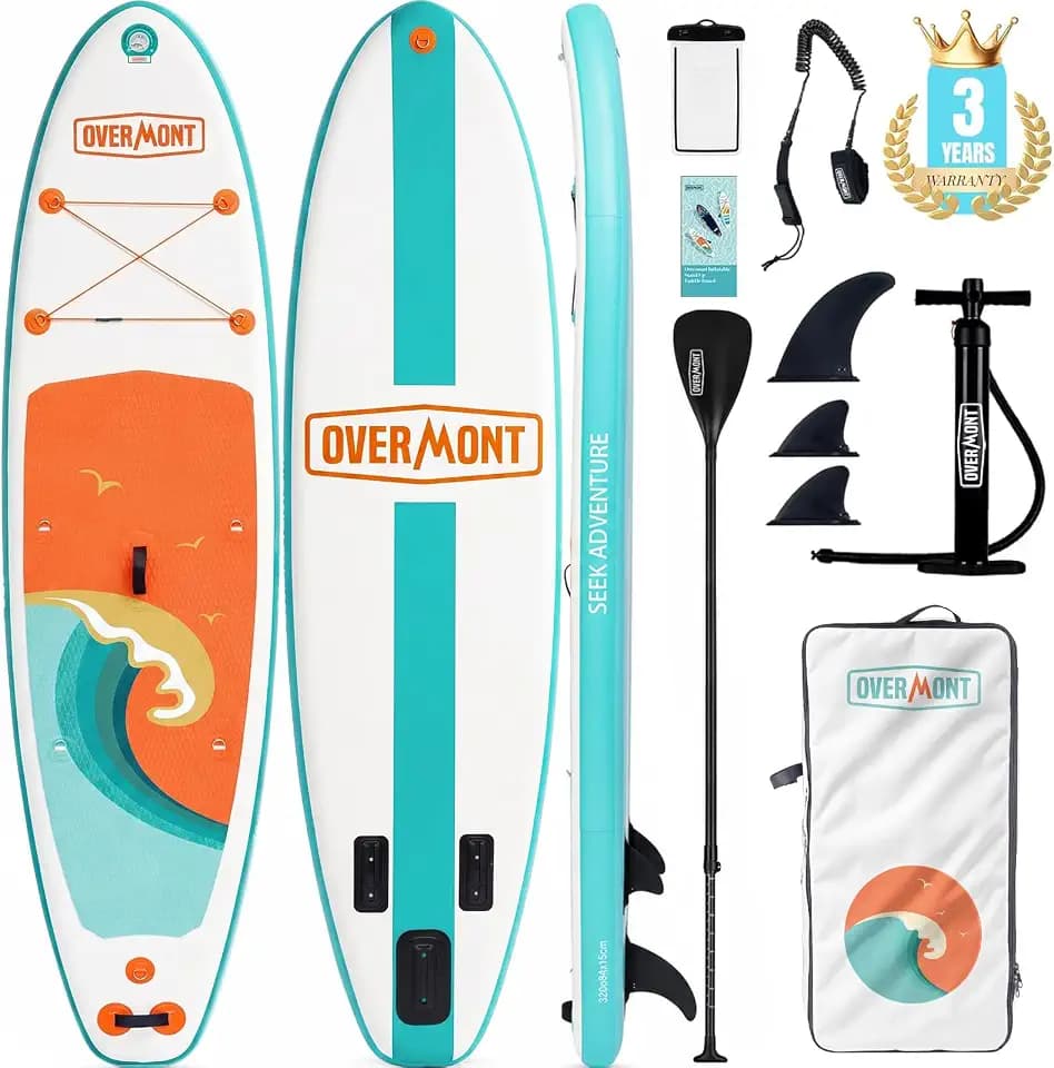 Overmont Inflatable Stand Up Paddle Board 10'6" with SUP Accessories