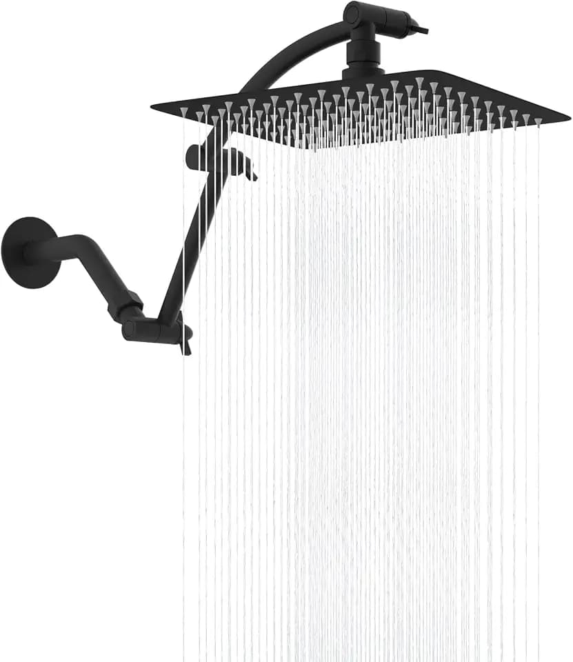 Hibbent All Metal 10'' Rain Shower Head, 16'' Extension Arm, Matte Black