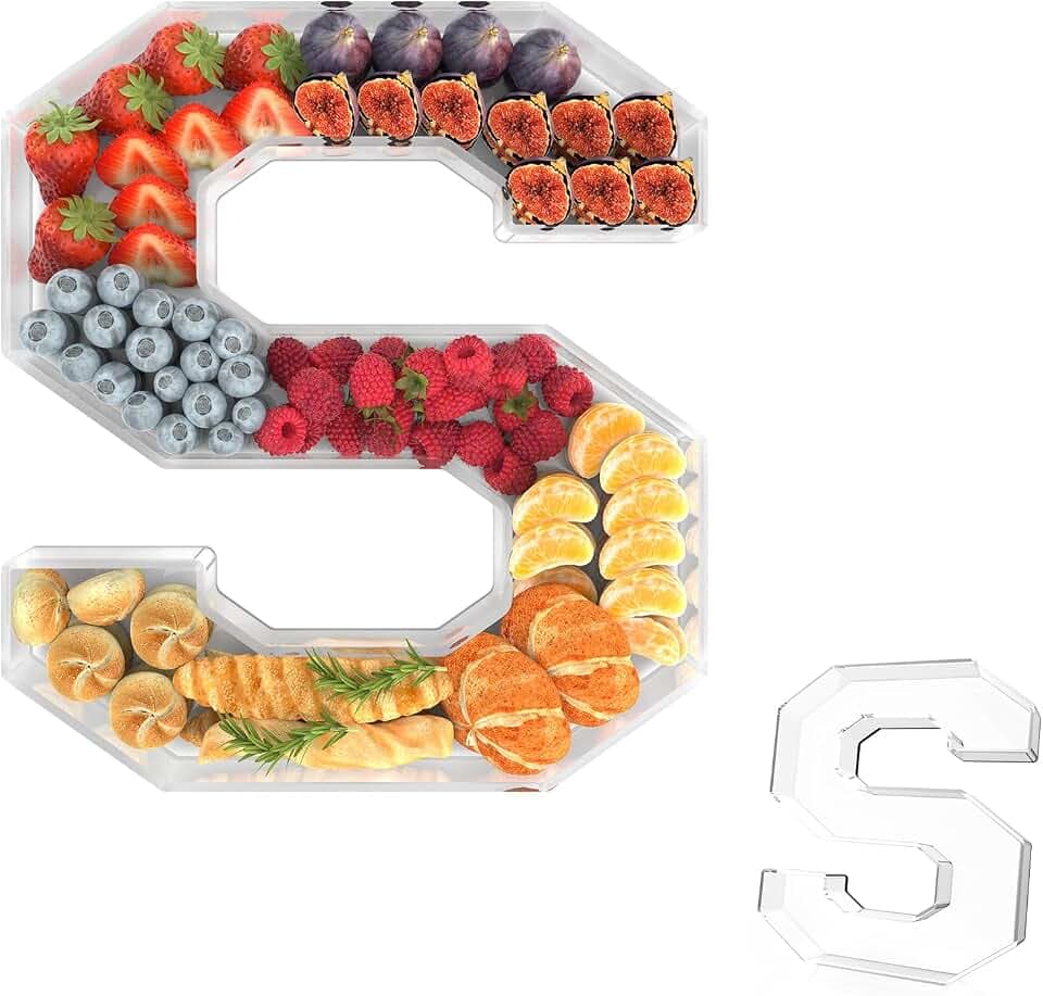 11" Acrylic Letter Charcuterie Tray,Fillable Alphabet & Number Box(Letter S)