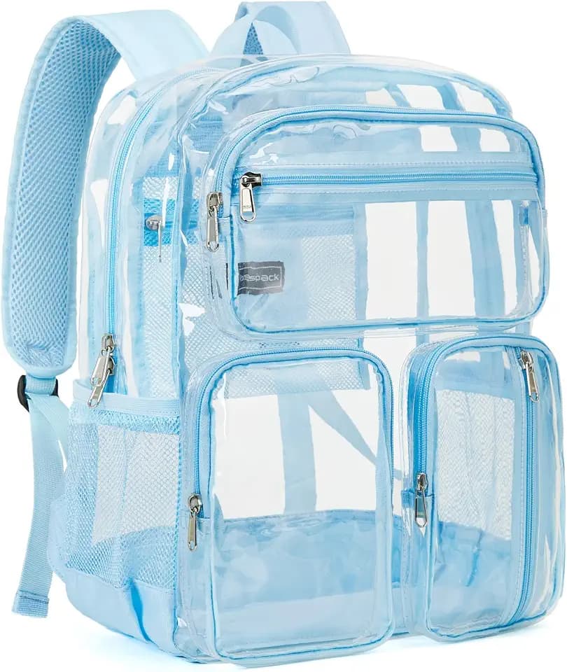 Vorspack Clear Backpack for School, Large Bookbag for Boys, Sky Blue