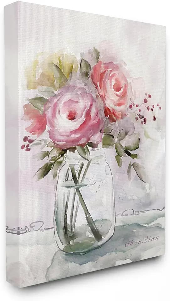 Flower Jar Watercolor Botanical, 16 x 20 Inch Canvas Wall Art